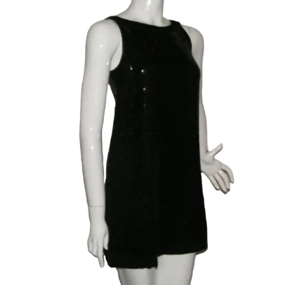 FOR LOVE & LIBERTY Evening Mini Dress, XS, Black, Square Sequins, Sleeveless - Picture 2 of 13